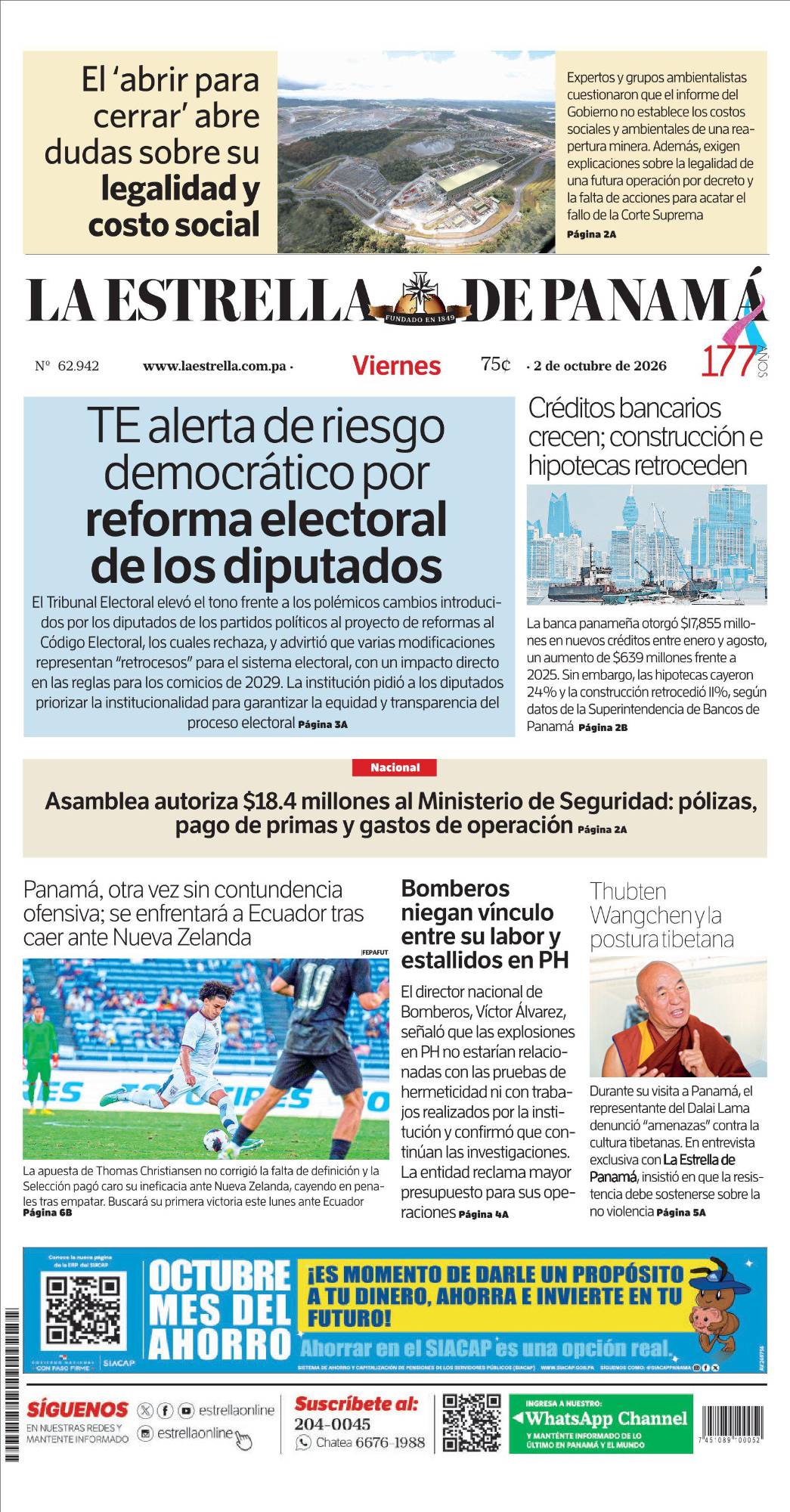 Portada del impreso del 2 de octubre de 2026