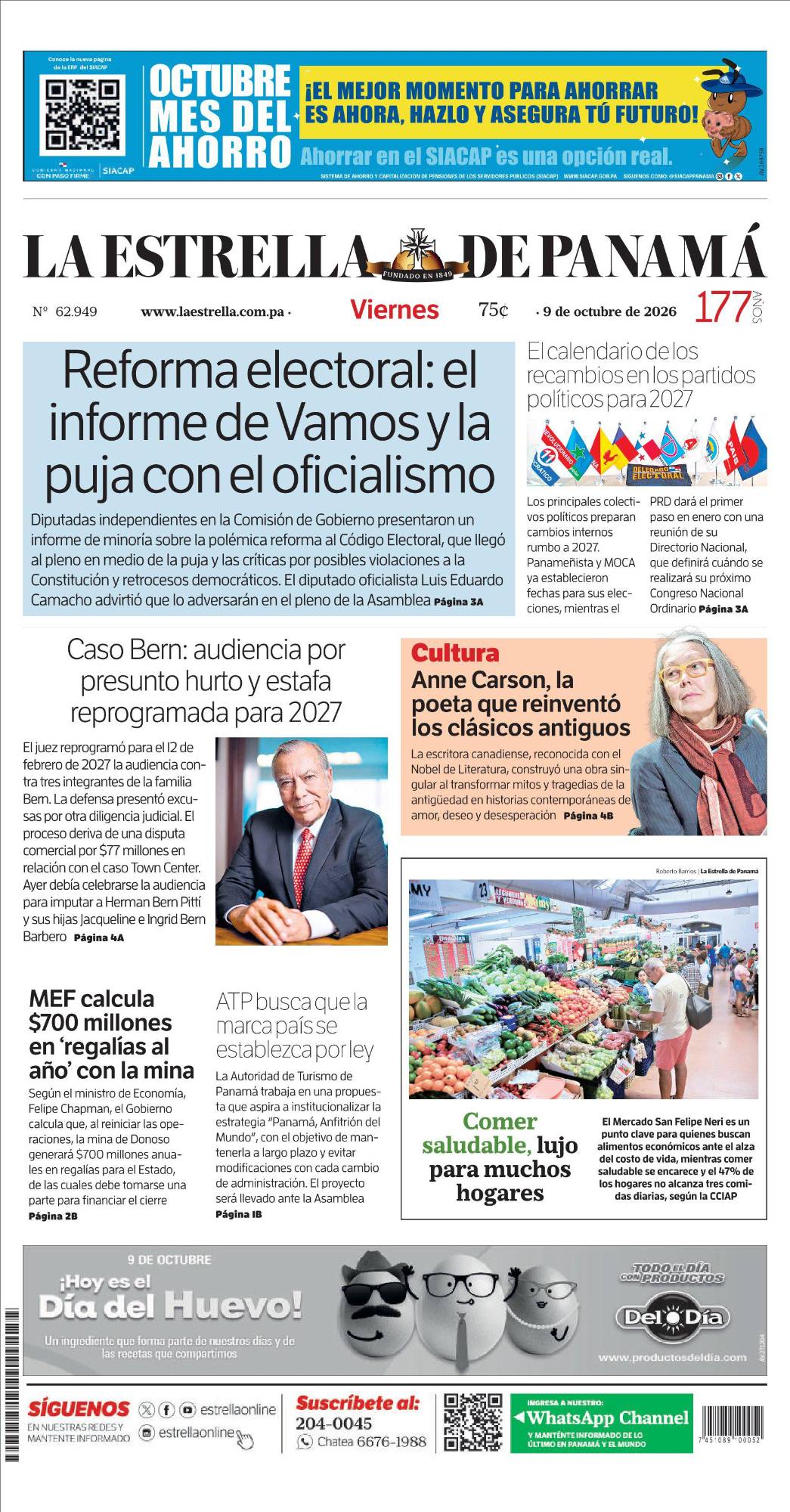 Portada del impreso del 9 de octubre de 2026
