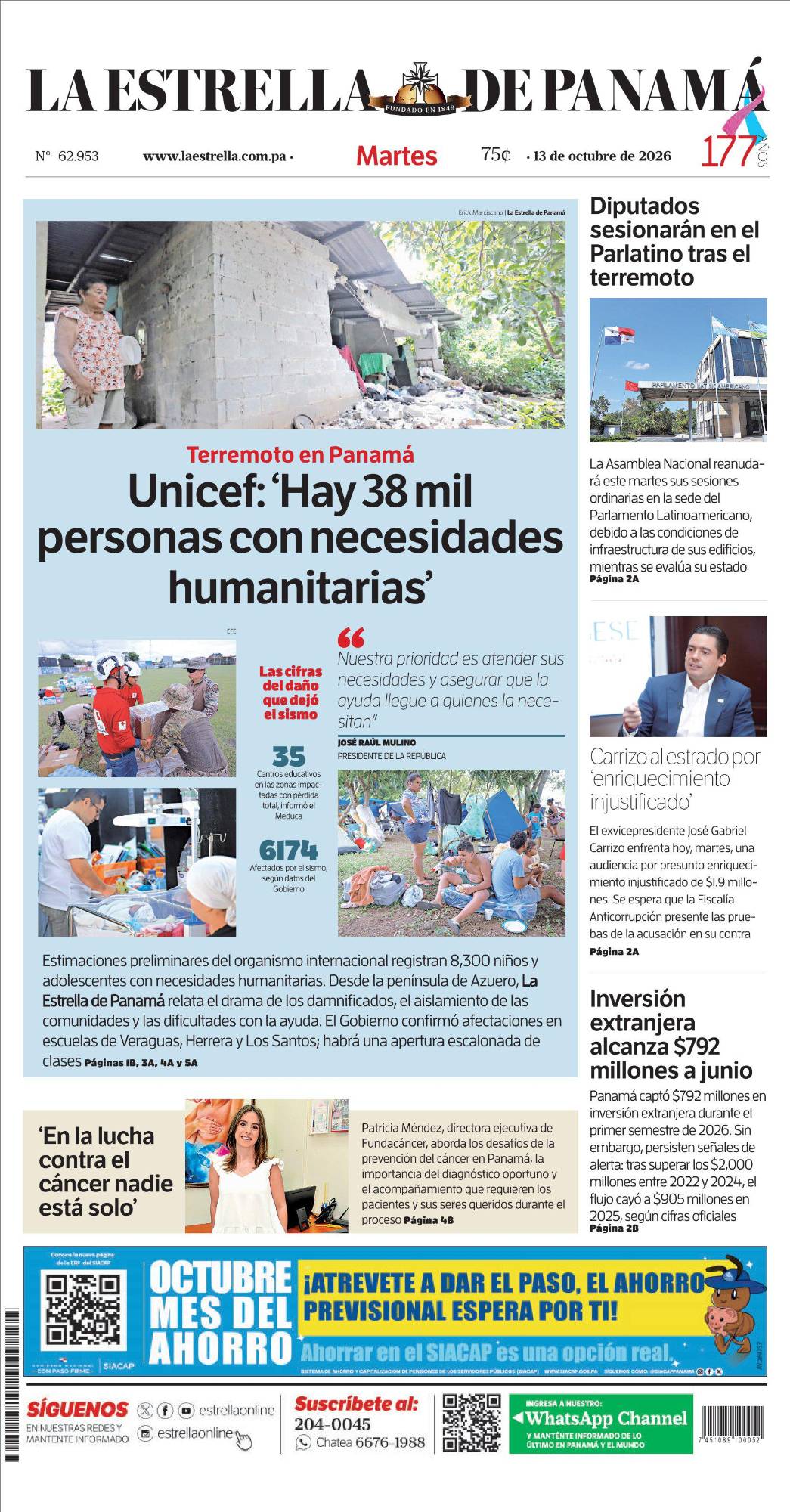 Portada del impreso del 13 de octubre de 2026