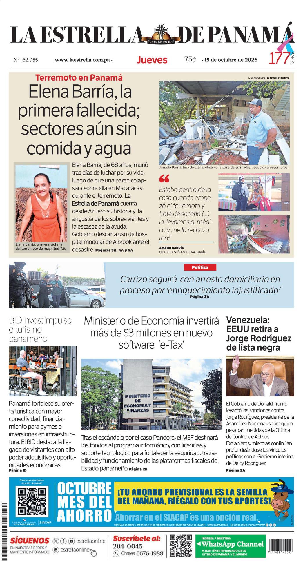 Portada del impreso del 15 de octubre de 2026