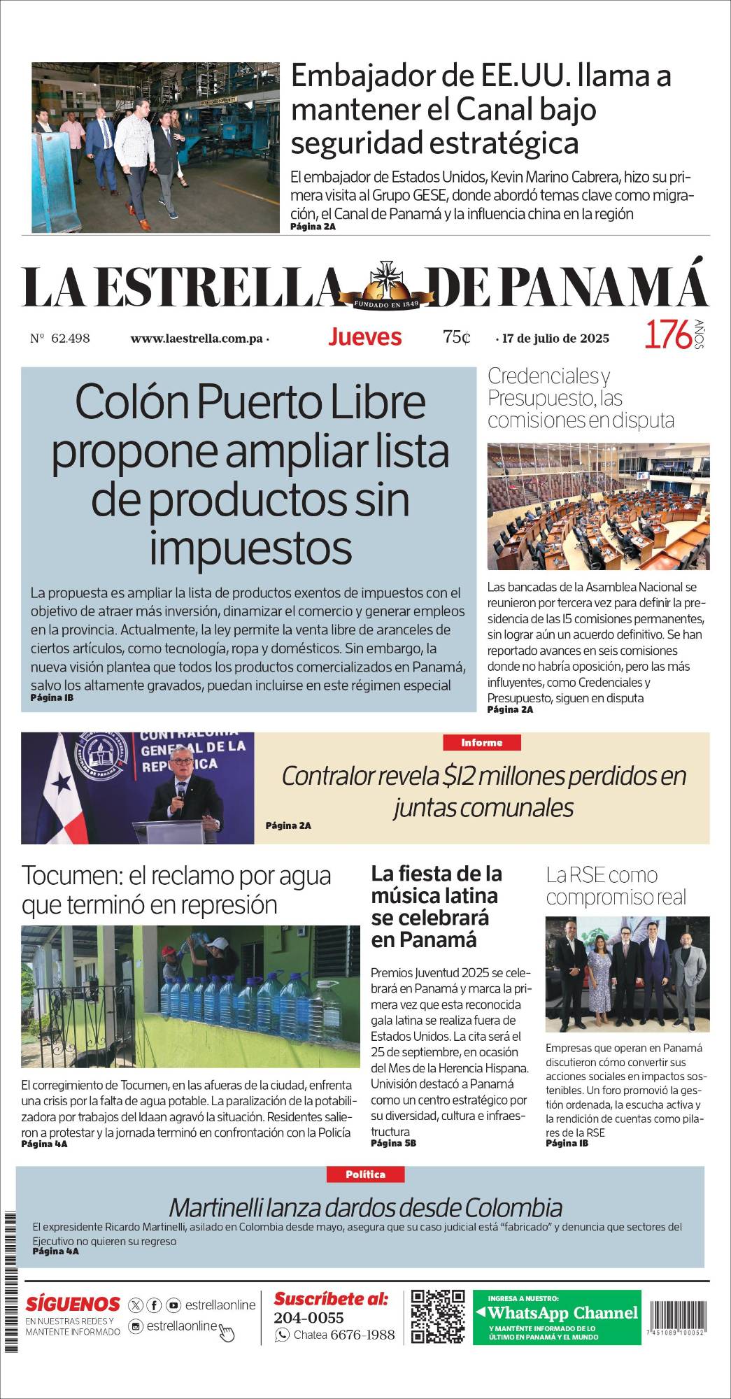 Portada del impreso del 17 de julio de 2025