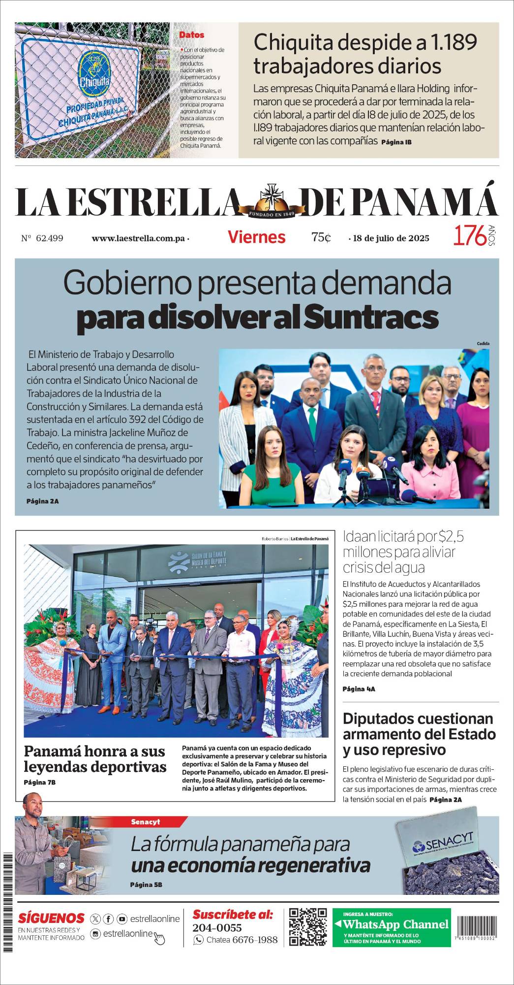 Portada del impreso del 18 de julio de 2025