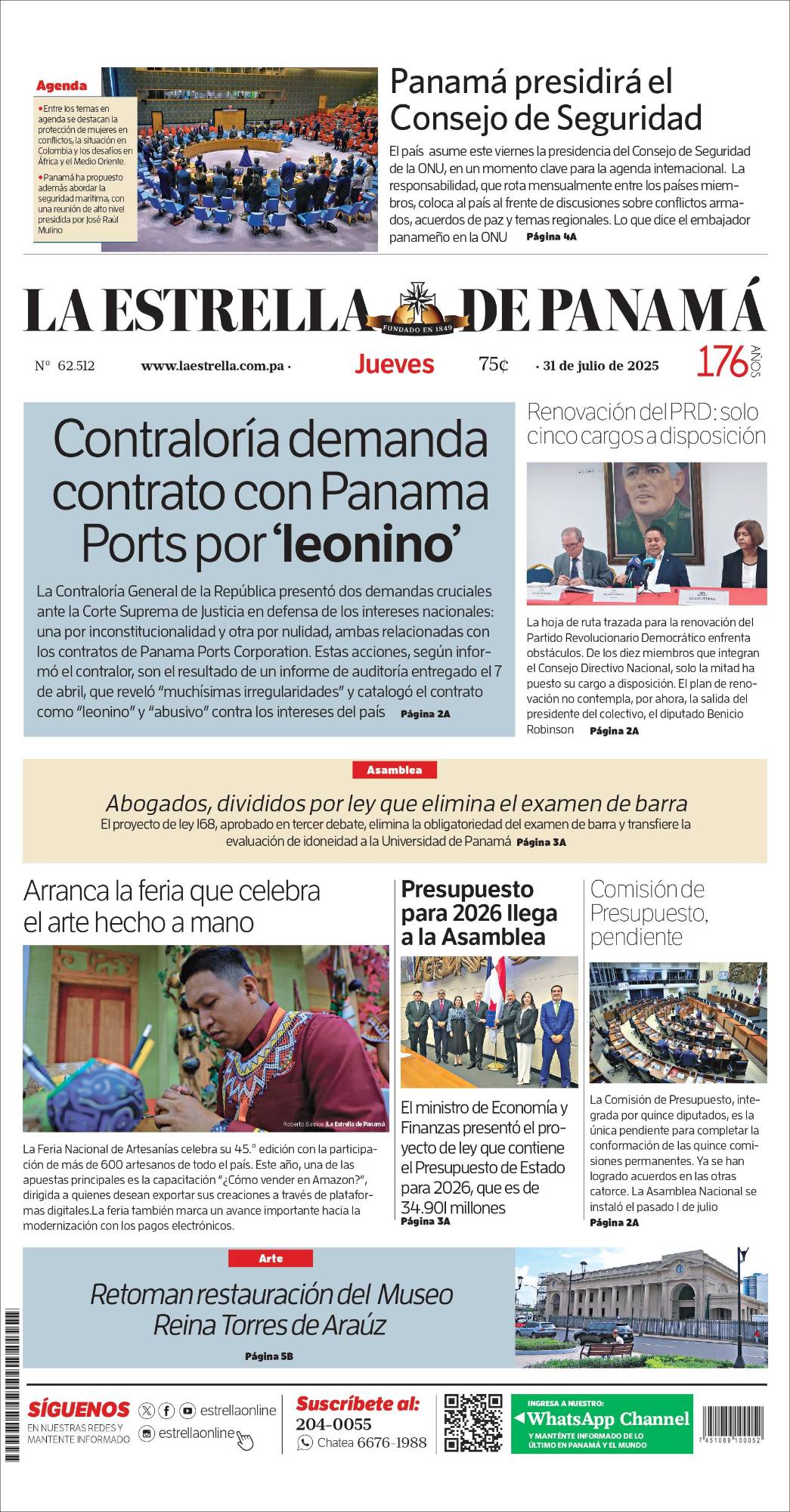 Portada del impreso del 31 de julio de 2025