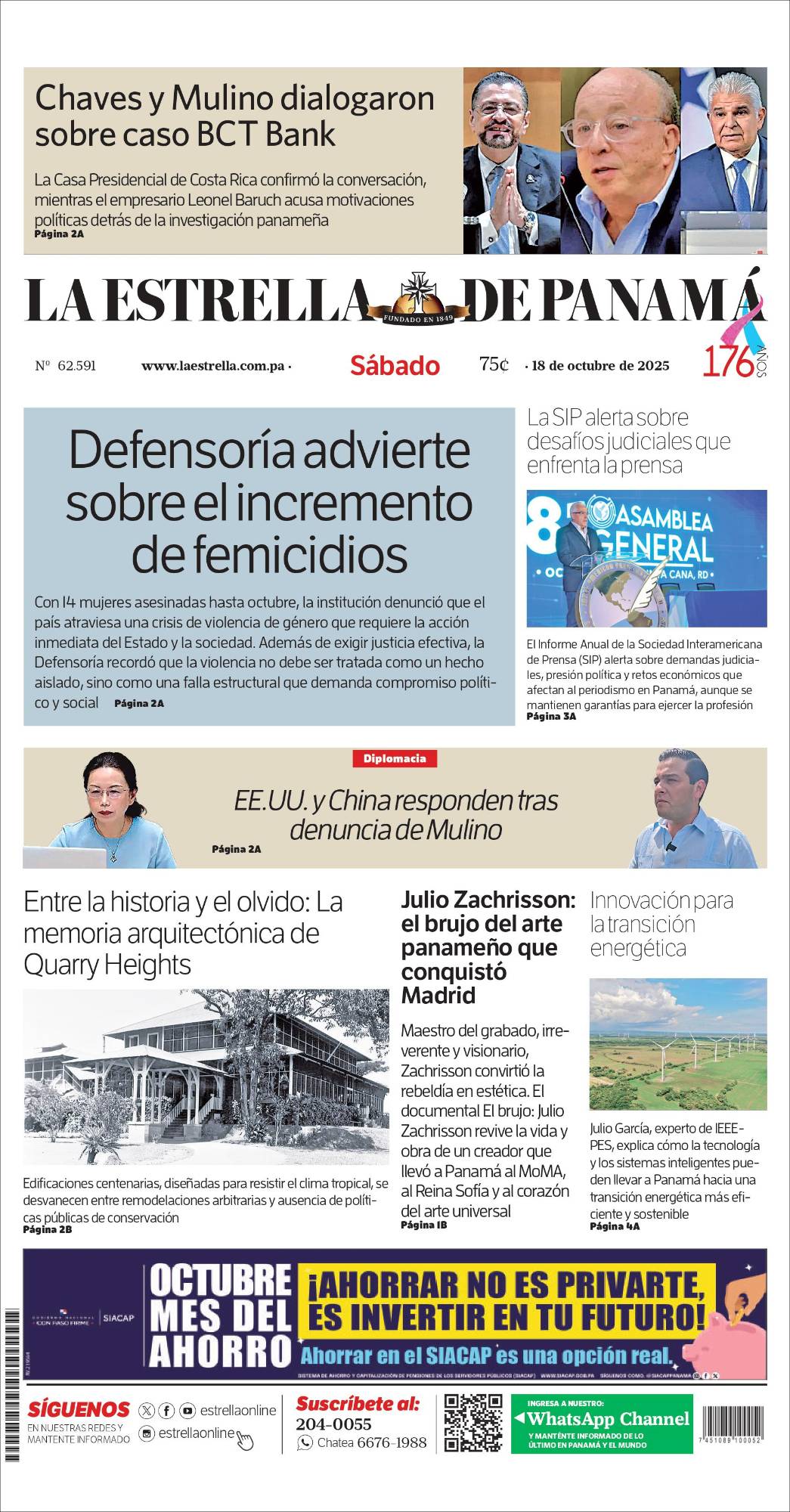 Portada del impreso del 18 de octubre de 2025