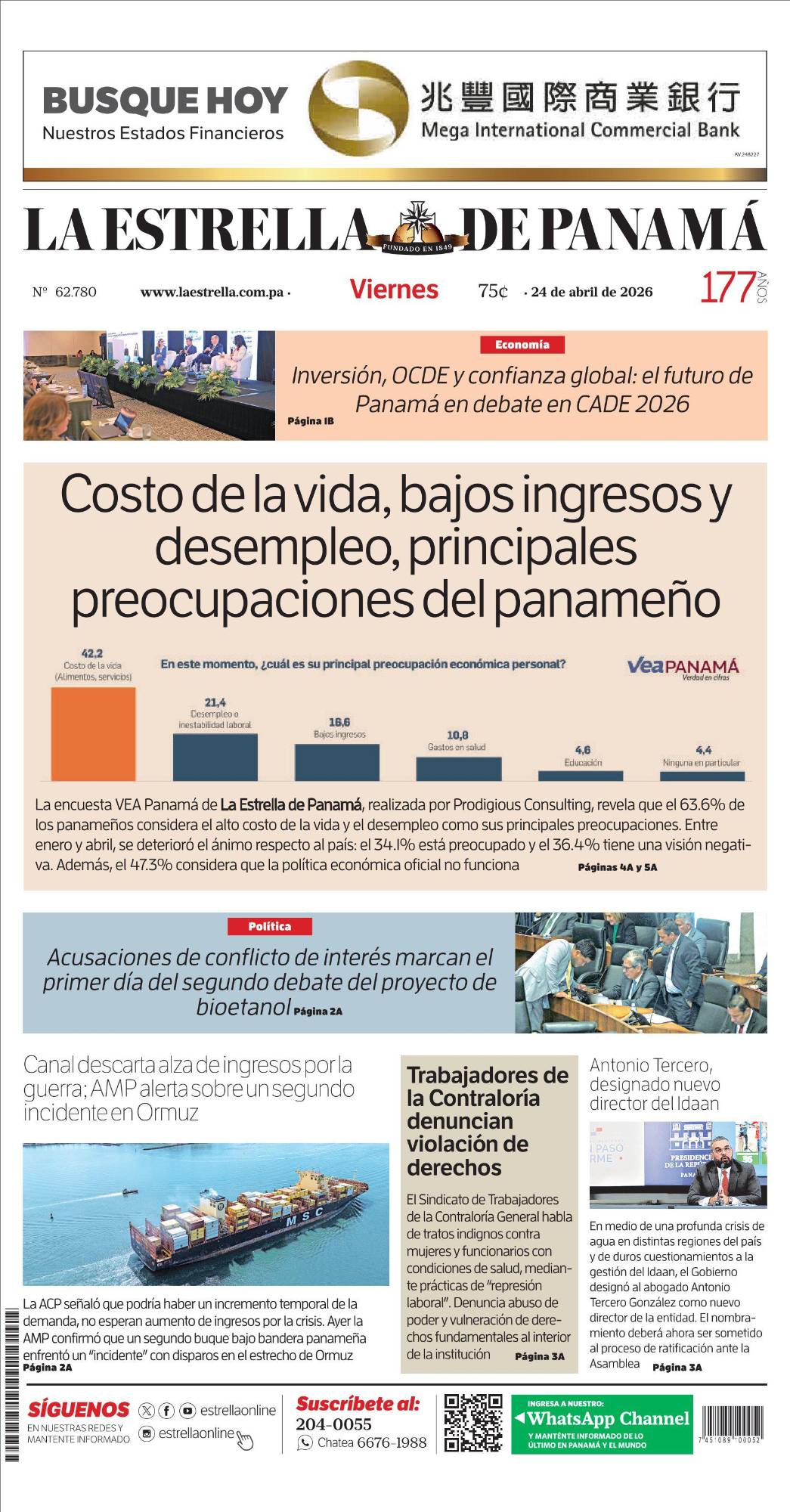 Portada del impreso del 24 de abril de 2026