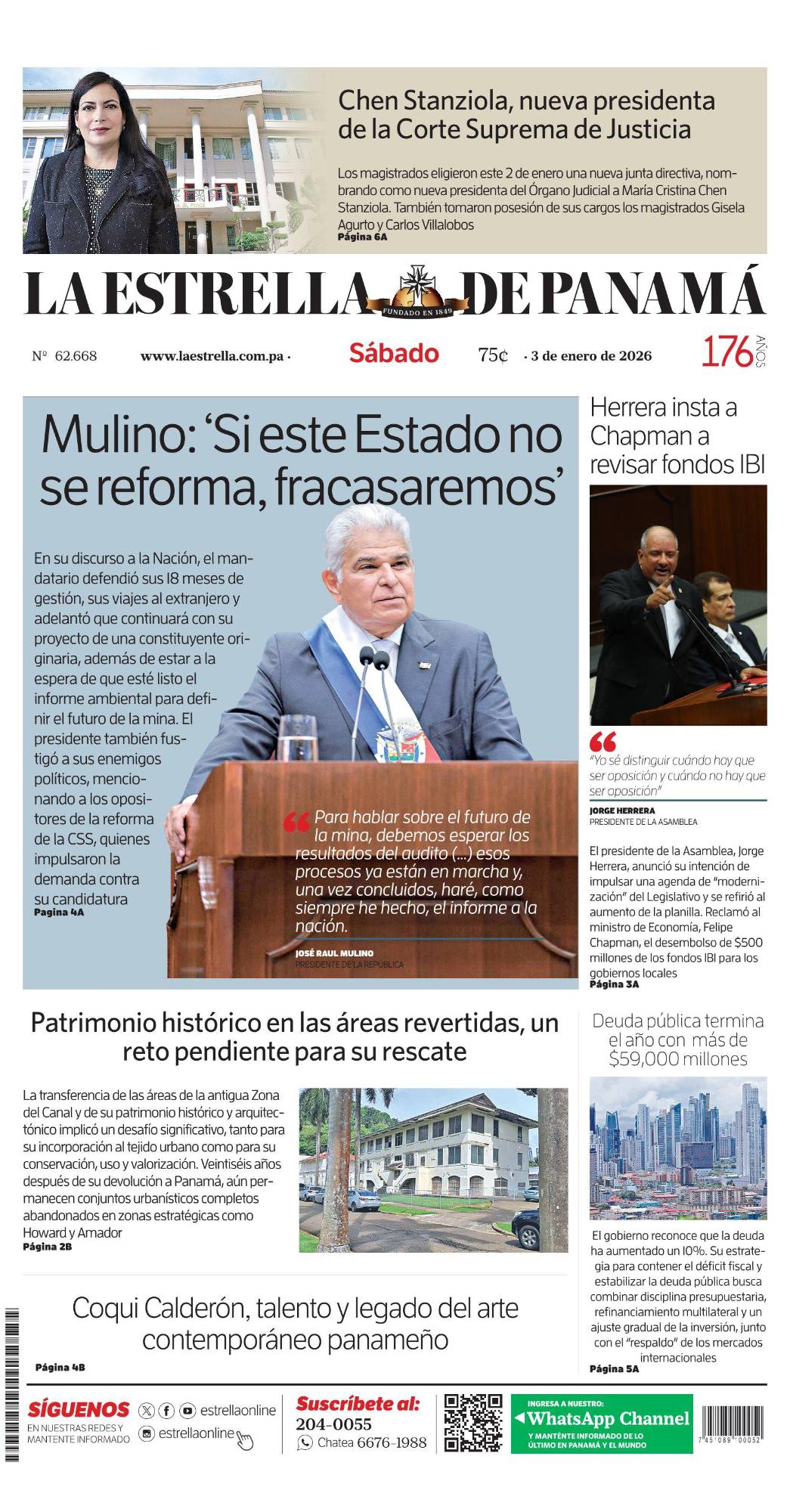 Portada del impreso del 3 de enero de 2026