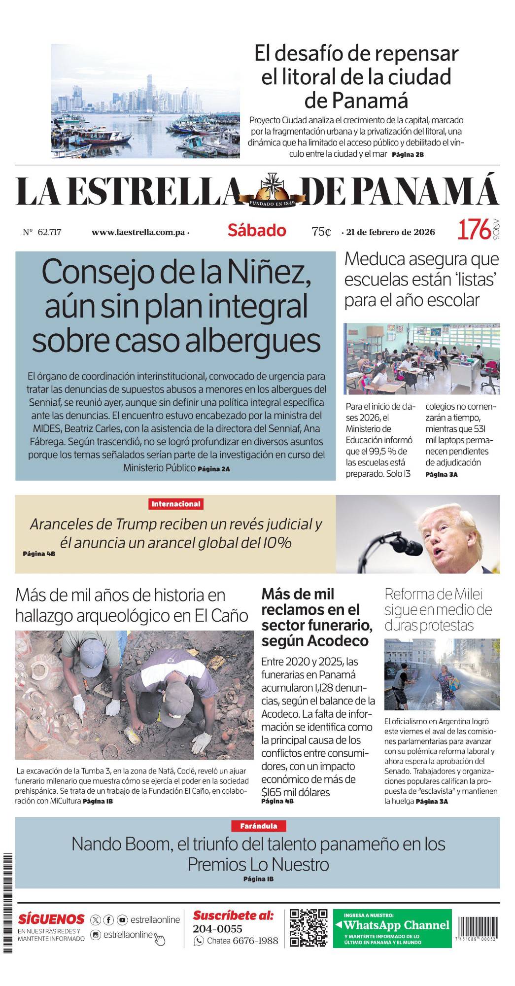 Portada del impreso del 21 de febrero de 2026