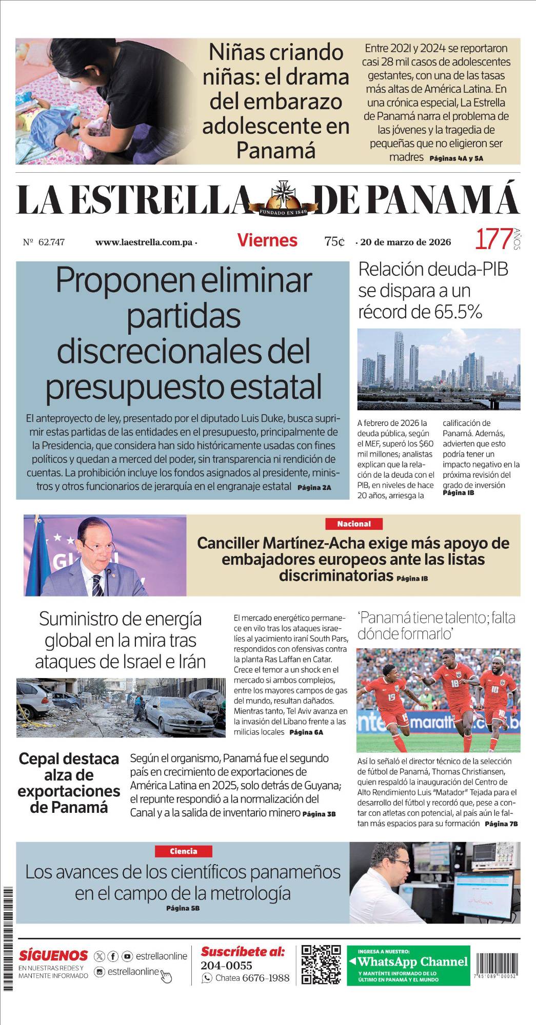 Portada del impreso del 20de marzo de 2026