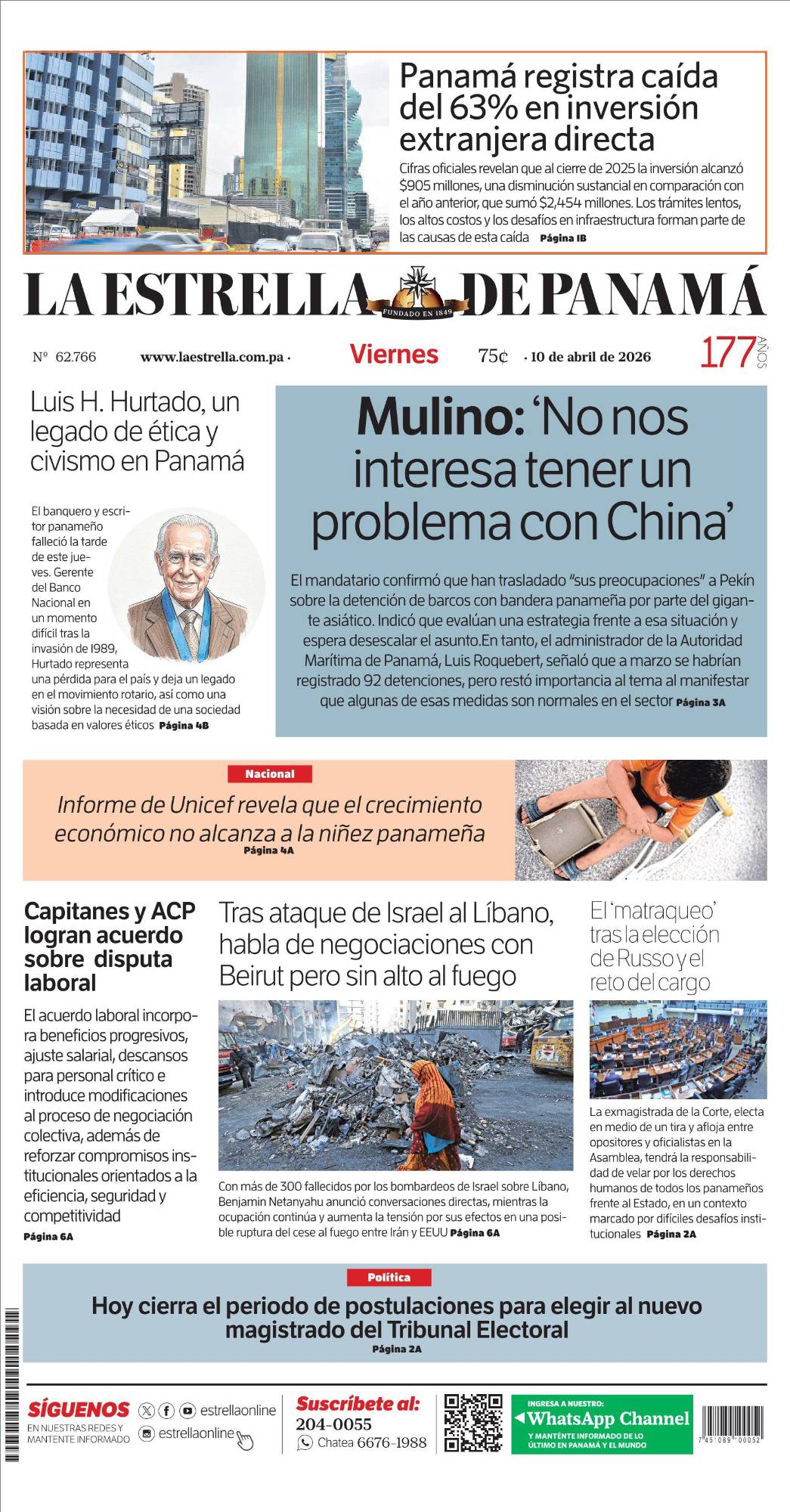 Portada del impreso del 10 de abril de 2026
