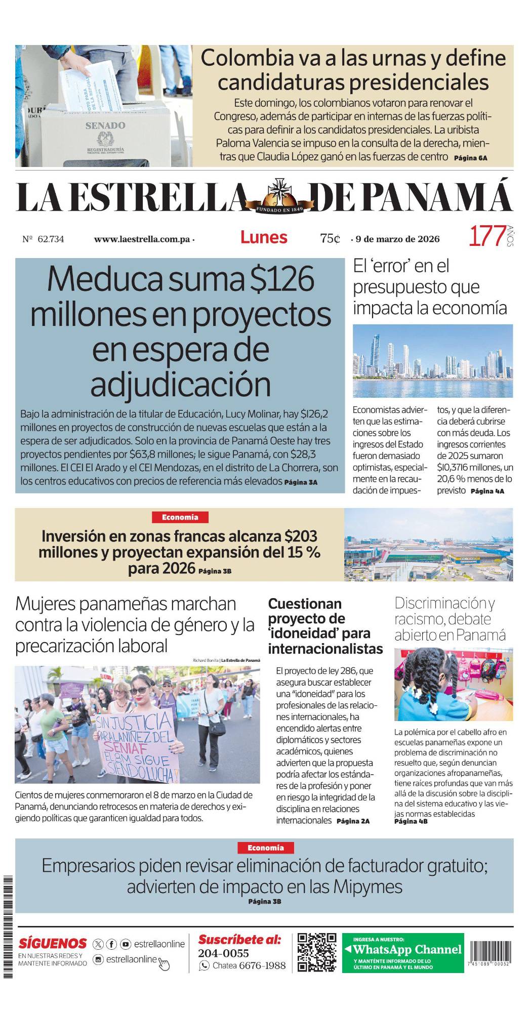Portada del impreso del 9 de marzo de 2026