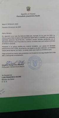 Carta de la Procuraduría General de la República.