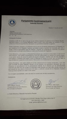 Carta con respuesta de la Junta Directiva por el Estado de Panamá ante solicitud de juramentación como suplentes de los hermanos Martinelli Linares.