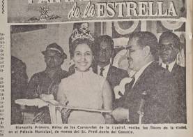 Imagen publicada el domingo 25 de febrero de 1968, en La Estrella de Panamá, de cuando Blanquita Clemente recibió la llave de la ciudad.