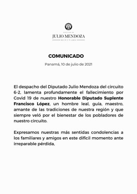 Nota del Despacho del diputado del circuito 6-2, Julio Mendoza.