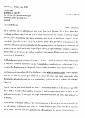 Carta a Rómulo Roux