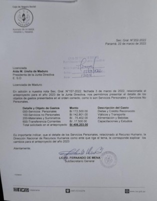 Carta de la Caja de Seguro Social