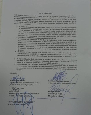Acta de compromiso firmada en mesa de diálogo en Veraguas.