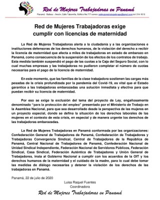 Comunicado de la Red de Mujeres Trabajadoras.