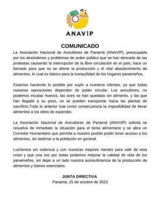 Comunicado de la Anavip por cierre de calles.