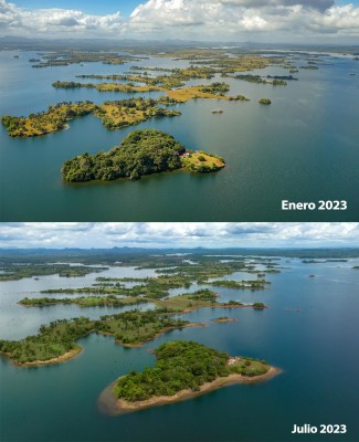 Imagen comparativa del Lago Gatún entre enero y junio de 2023.