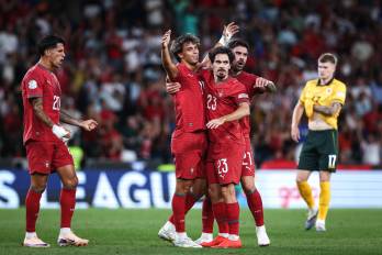El jugador de Portugal Joao Felix celebra su tanto ante Gales.