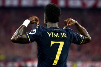 Vinícius Junior celebrando uno de sus goles contra el Bayern Múnich.