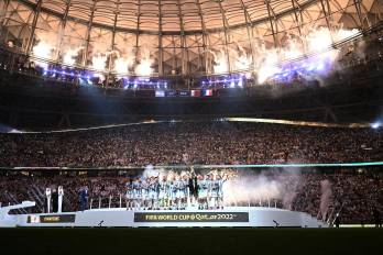 La selección de Argentina celebrando su título de la Copa del Mundo.