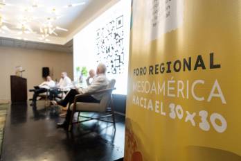 Personas participan en el Foro Regional Mesoamérica hacia el 30x30 este martes, en Mérida, Yucatán (México). EFE/ Oscar Villeda/ Unión Internacional para la Conservación de la Naturaleza.