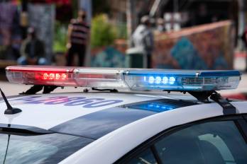 Tijuana, Baja California, Mexico - September 11, 2021: Police units respond to the scene of an emergency in downtown Tijuana.