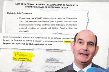 Acta de gabinete de 2025 firmada por Felipe Chapman, ministro de economía y finanzas, cuando la Presidencia presentó el proyecto del bioetanol, a pesar de que aseguró que se declaró impedido.