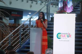 Nadkyi Duque, presidenta de la Cámara de Turismo de Panamá (Camtur), en la apertura del Conatur, un evento que sirvió como plataforma para promocionar la marca país ‘Panamá, Anfitrión del Mundo’.