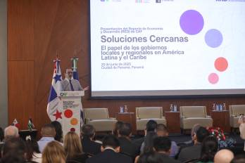 Sergio Díaz Granado, presidente ejecutivo de CAF, en la presentación del Reporte de Economía y Desarrollo (RED) de CAF Soluciones Cercanas El papel de los gobiernos locales y regionales en América Latina y el Caribe.
