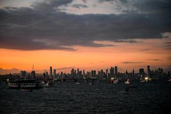 View of the sunset at the Amador Causeway during the Labor Day holiday in Panama City, on May 1, 2024. MARTIN BERNETTI / AFP