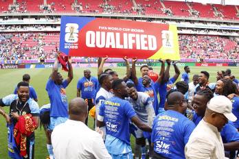 Jugadores de la selección de la República Democrática del Congo celebran su clasificación al Mundial.