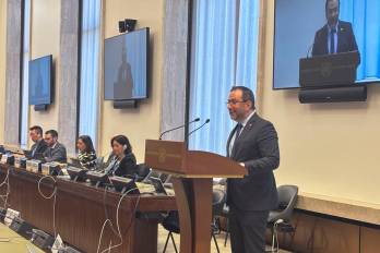 Una imagen de archivo donde se muestra al ministro venezolano de Relaciones Exteriores, Yván Gil Pinto durante su intervención en la Conferencia de Desarme de la ONU, en Ginebra.