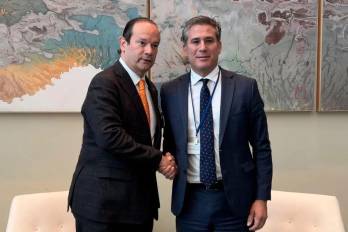 Javier Martínez-Acha, canciller panameño junto a su homólogo costarricense Manuel Tovar, durante su reunión en el marco del Consejo de Seguridad de la ONU.