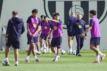 Jugadores del FC Barcelona durante un entrenamiento.