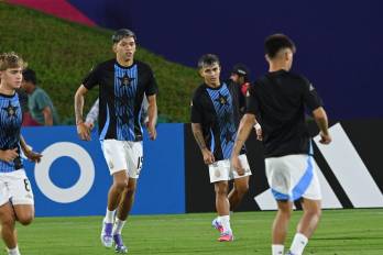 Argentina durante el calentamiento antes de enfrentarse a Bélgica.