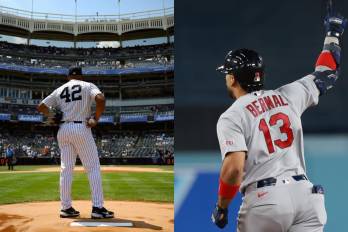 Mariano Rivera (izq.) y Leonardo Bernal, representando la historia y el presente del béisbol canalero en las Grandes Ligas.