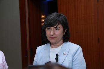 La embajadora de la Unión Europea (UE) en Panamá, Izabela Matusz, este jueves, durante su participación en un foro logístico.