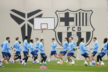Jugadores del FC Barcelona, durante un entrenamiento.