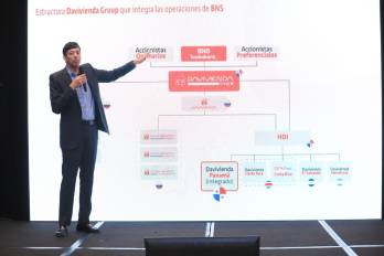 Javier Suárez, presidente de Davivienda Group, anuncia la integración de Scotiabank en conferencia de prensa este viernes, 5 de diciembre.