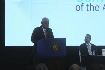 El presidente de la República, José Raúl Mulino, durante la Convención Marítima de las Américas 2026.