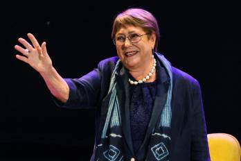 Michelle Bachelet durante su intervención en Valparaíso, donde defendió la posibilidad de que una mujer lidere por primera vez la ONU.