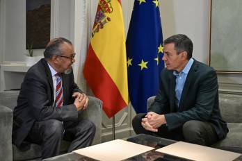Reunión entre Sánchez y el director general de la OMS, Tedros Adhanom Ghebreyesus.