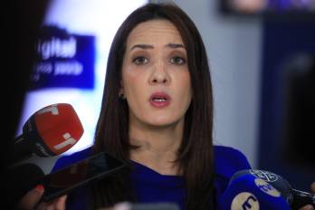 La viceministra de Trabajo, Ana Gabriela Soberón Tejada, este martes, en la conferencia de prensa del INEC.