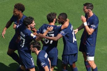 Jugadores del PSG celebrando uno de los goles ante el Real Madrid.
