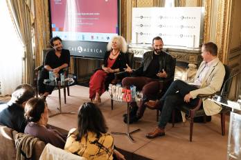 Los autores Javier Zamora (El Salvador/Estados Unidos), Karla Suárez (Cuba), Rodrigo Blanco Calderón (Venezuela) y Raúl Tola (Perú) en el 2025.