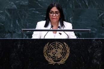 La presidenta encargada de Venezuela Delcy Rodríguez, este miércoles 23 de septiembre en la plenaria de la Asamblea General de las Naciones Unidas.