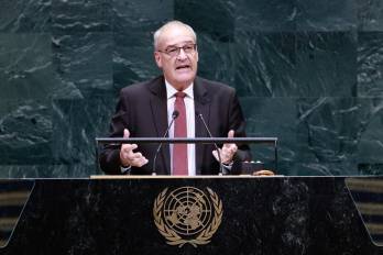 Guy Parmelin presidente de Suiza hablando en la Asamblea General de las Naciones Unidas.